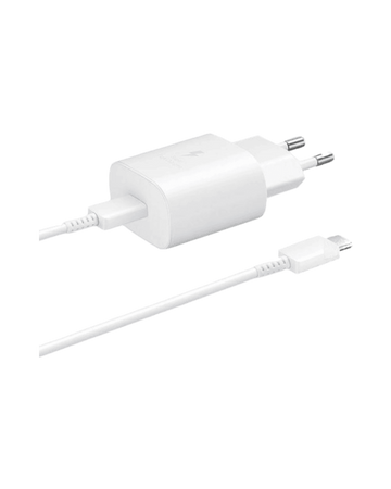 מטען מקורי סמסונג super fast charger + כבל type c - צבע לבן