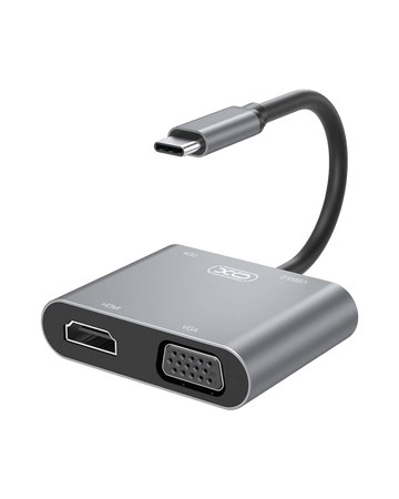 XO - HUB001 | 4IN1 מתאם מTYPE C לHDMI+VGA ו2 חיבורי טעינה עד 100w