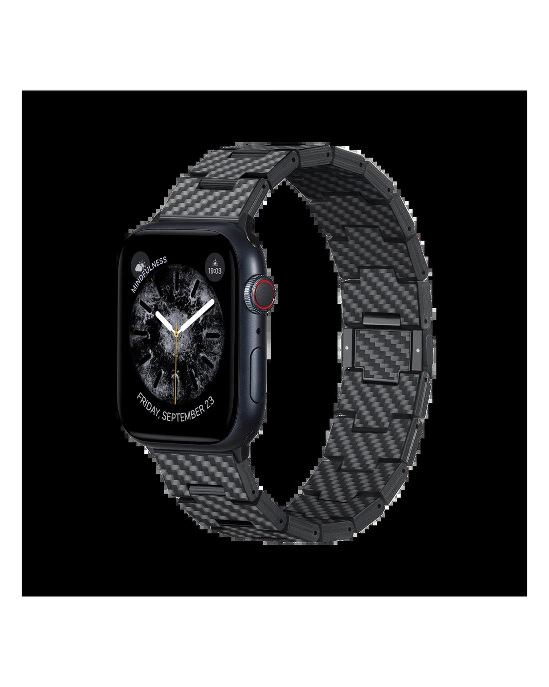 PITAKA Carbon Fiber Link Bracelet Band Retro Black-Grey - רצועת סיב פחמן פרימיום לאפל ווטש