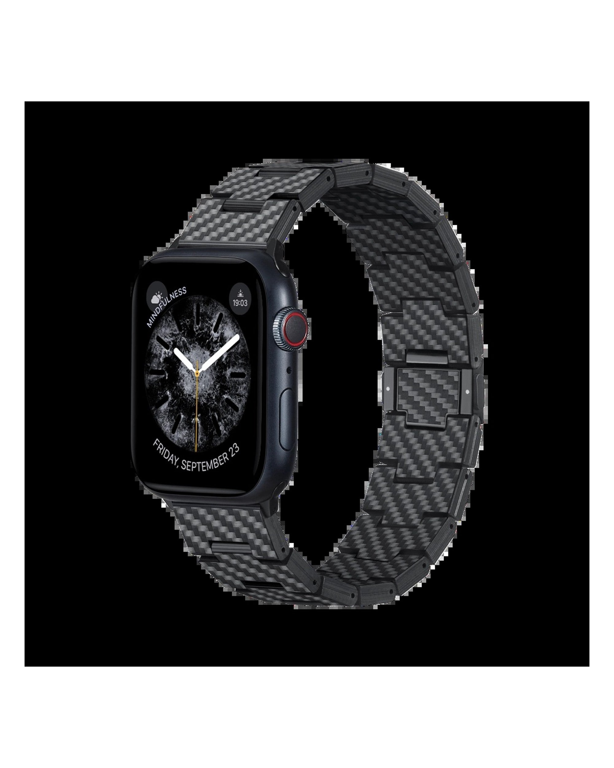 PITAKA Carbon Fiber Link Bracelet Band Retro Black-Grey - רצועת סיב פחמן פרימיום לאפל ווטש