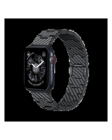 PITAKA Carbon Fiber Link Bracelet Band Retro Black-Grey - רצועת סיב פחמן פרימיום לאפל ווטש