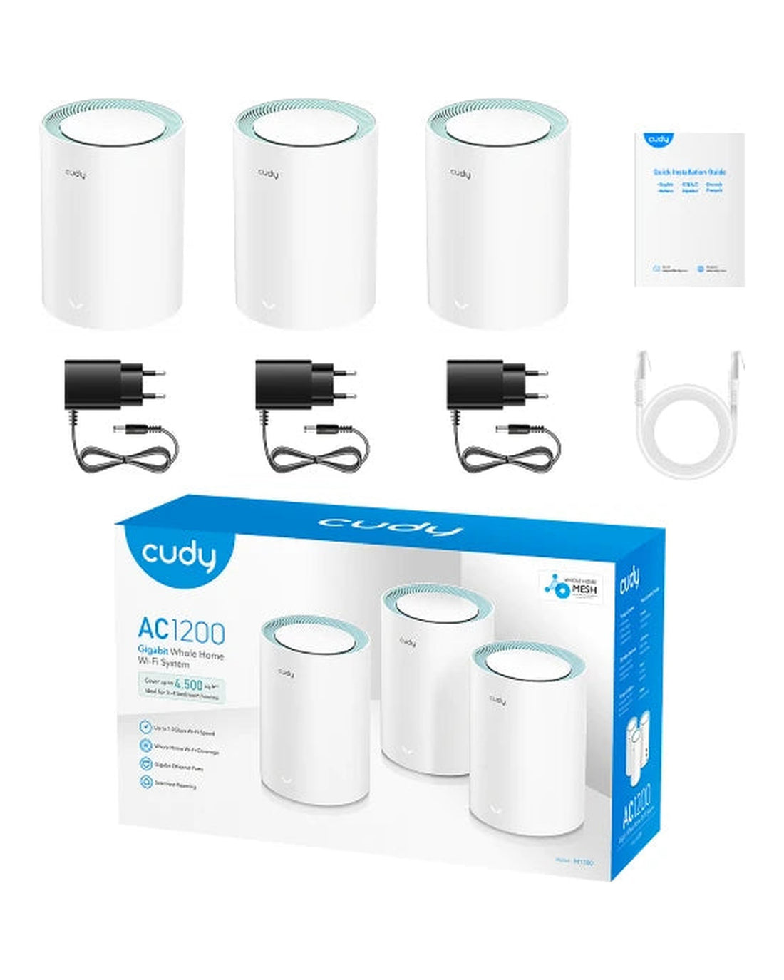 מערכת Mesh ‏Cudy M1300 AC1200 Gigabit | ‏3 יחידות | יבואן רשמי