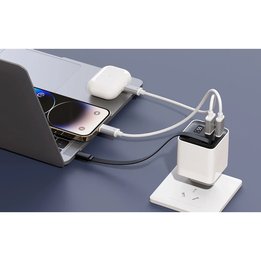 MIRACASE | מטען קיר מהיר עם כבל נשלף 65W | יבואן רשמי -אחריות לשנה