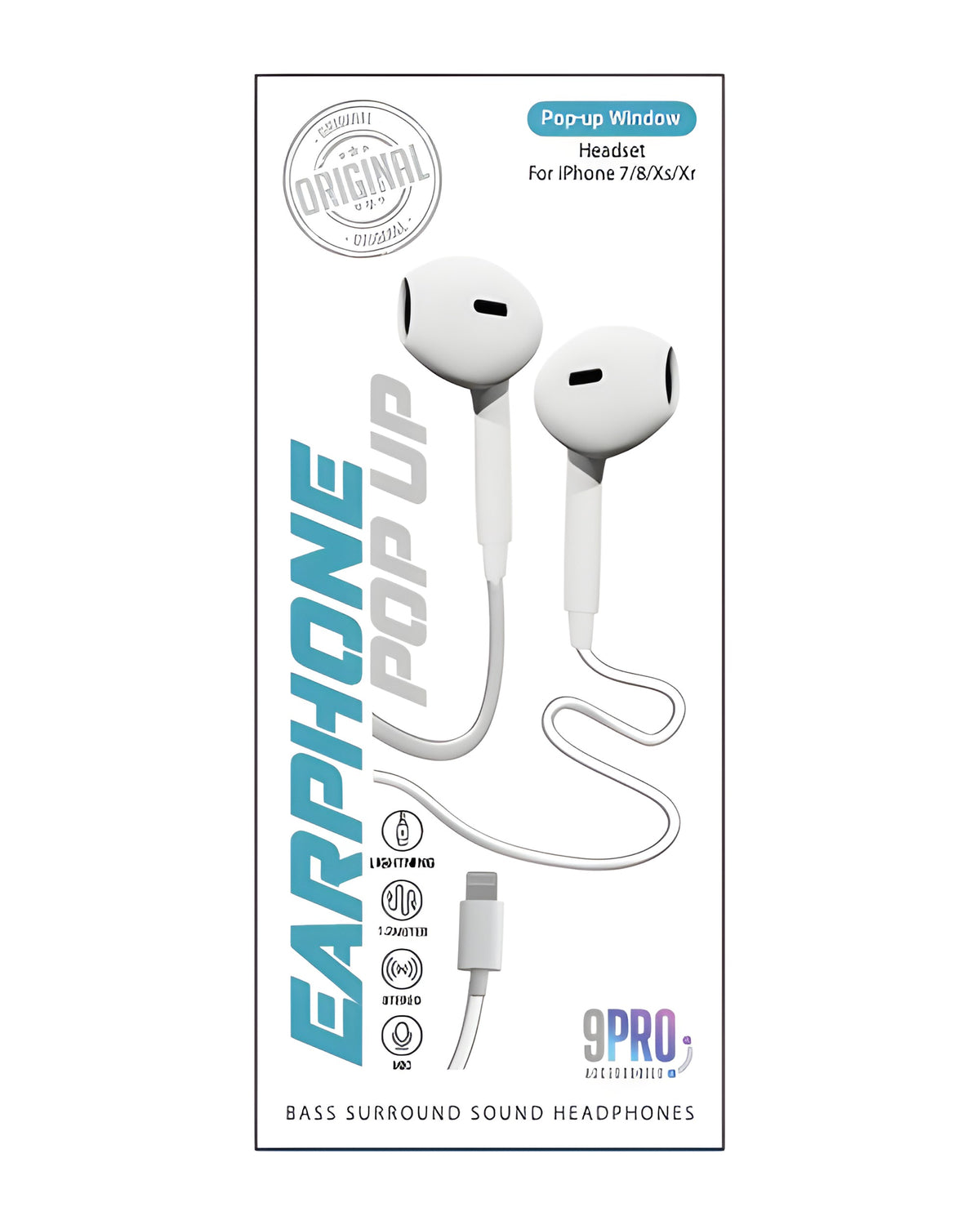 אוזניות חוטיות 9PRO K65 עם חיבור Lightning וחלון קופץ