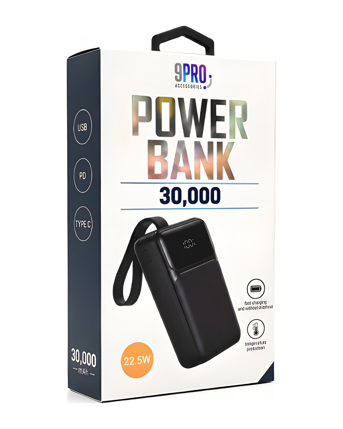סוללת גיבוי ניידת 9PRO QFH-H42A 30000mAh עם כבלים מובנים