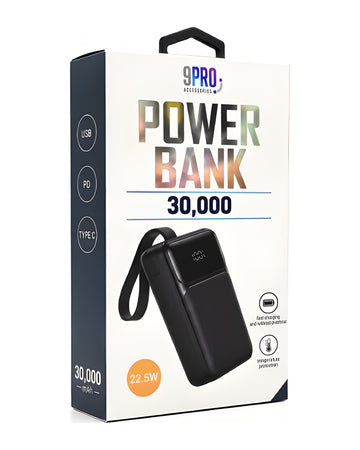 סוללת גיבוי ניידת 9PRO QFH-H42A 30000mAh עם כבלים מובנים