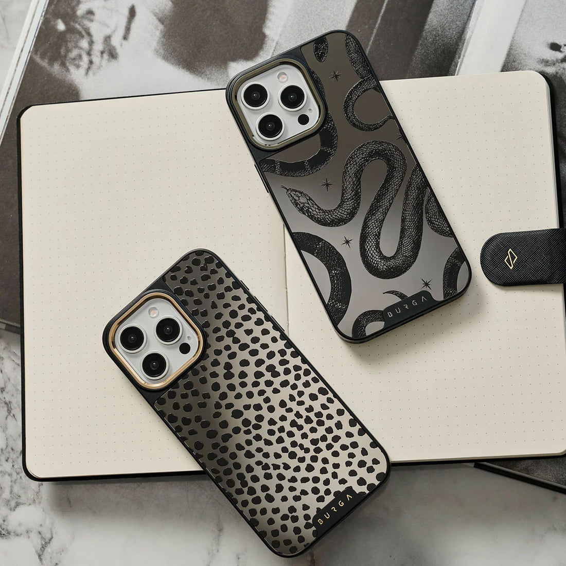 BURGA MIRROR | ALMOND LATTE - כיסוי מראה אופנתי לאייפון 16 פרו מקס תומך Magsafe