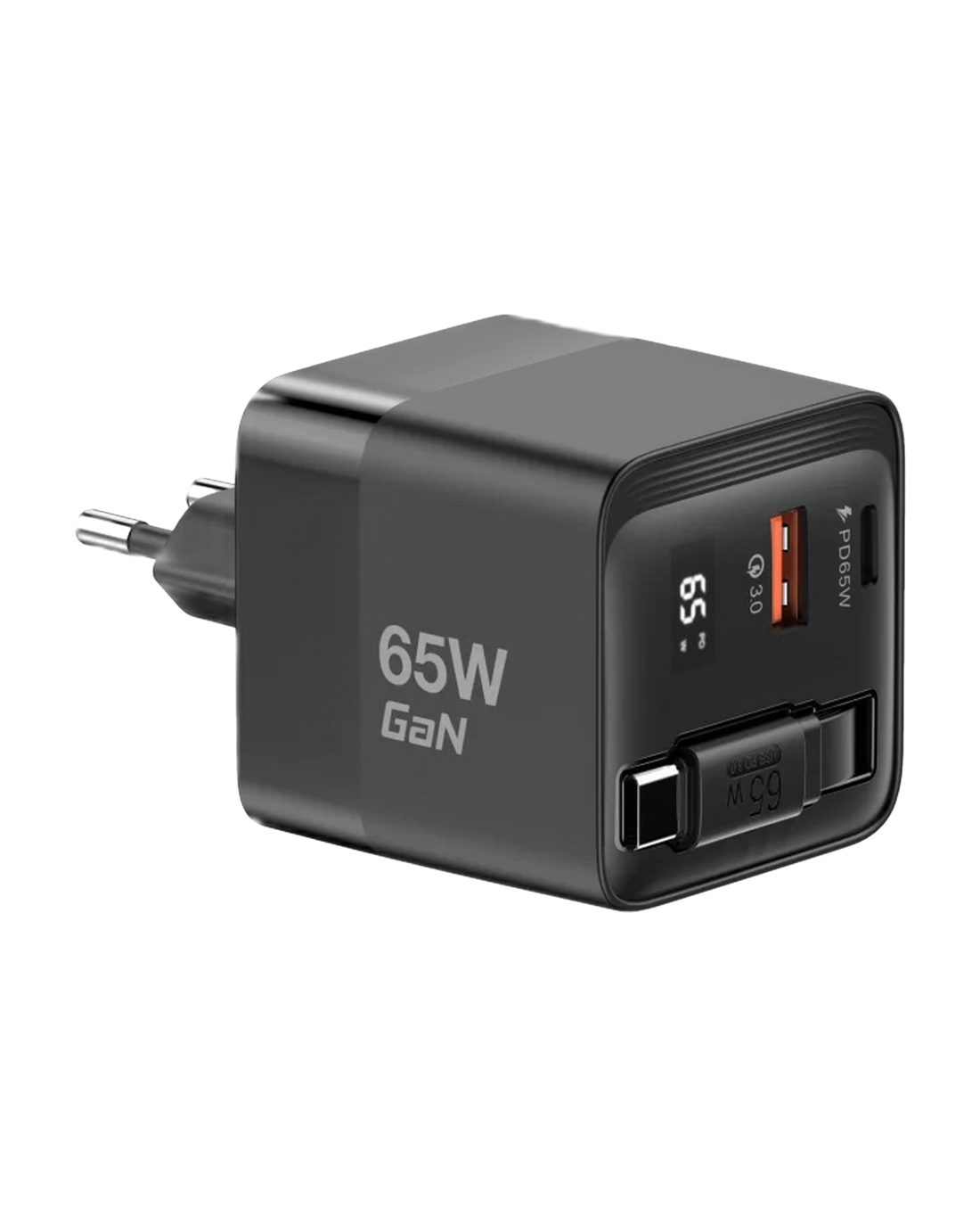 מטען קיר 65W GAN כבל נמתח שחור MWC65RC MIR