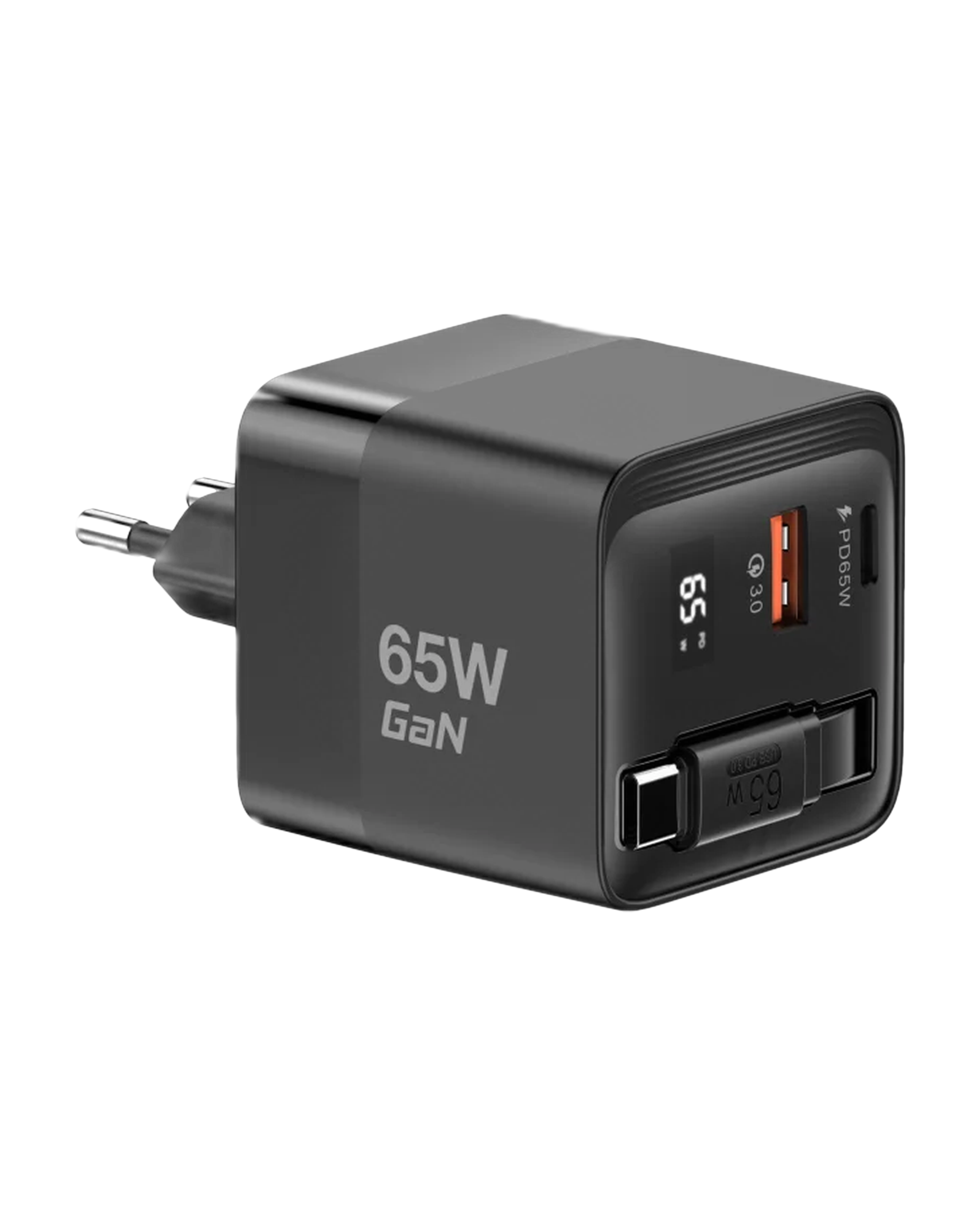 מטען קיר 65W GAN כבל נמתח שחור MWC65RC MIR