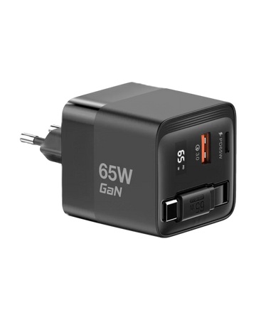 מטען קיר 65W GAN כבל נמתח שחור MWC65RC MIR
