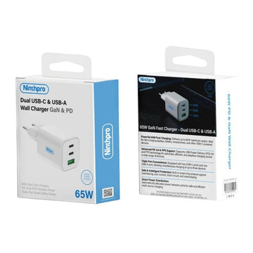 מטען קיר Ninthpro 65W GaN | 3 יציאות USB-C + USB-A