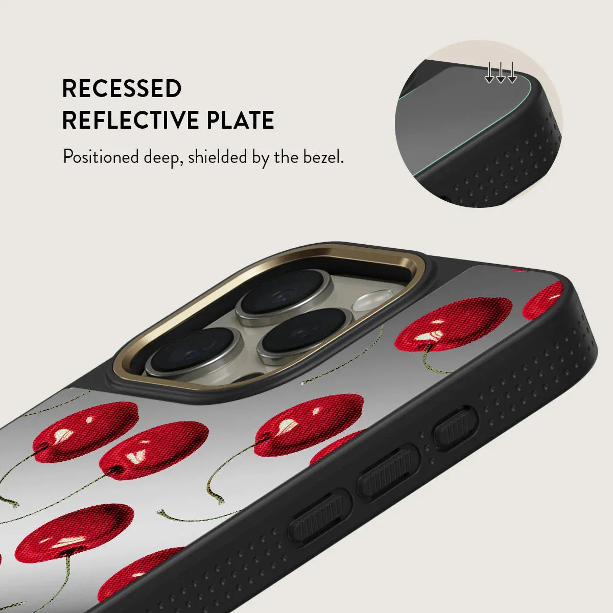 BURGA MIRROR | CHERRYBOMB - כיסוי מראה אופנתי לאייפון 16 פרו תומך Magsafe