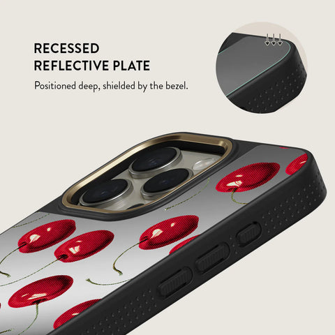 BURGA MIRROR | CHERRYBOMB - כיסוי מראה אופנתי לאייפון 16 פרו מקס תומך Magsafe