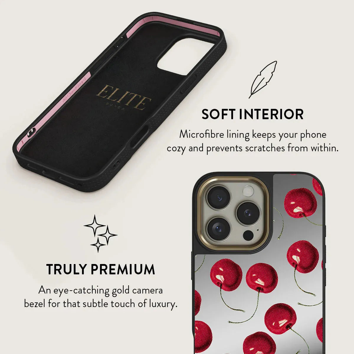 BURGA MIRROR | CHERRYBOMB - כיסוי מראה אופנתי לאייפון 16 פרו תומך Magsafe