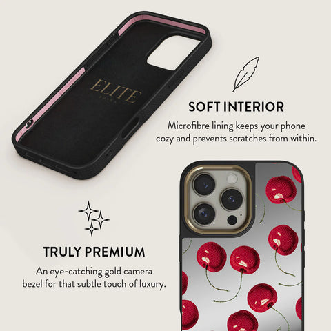 BURGA MIRROR | CHERRYBOMB - כיסוי מראה אופנתי לאייפון 16 פרו מקס תומך Magsafe