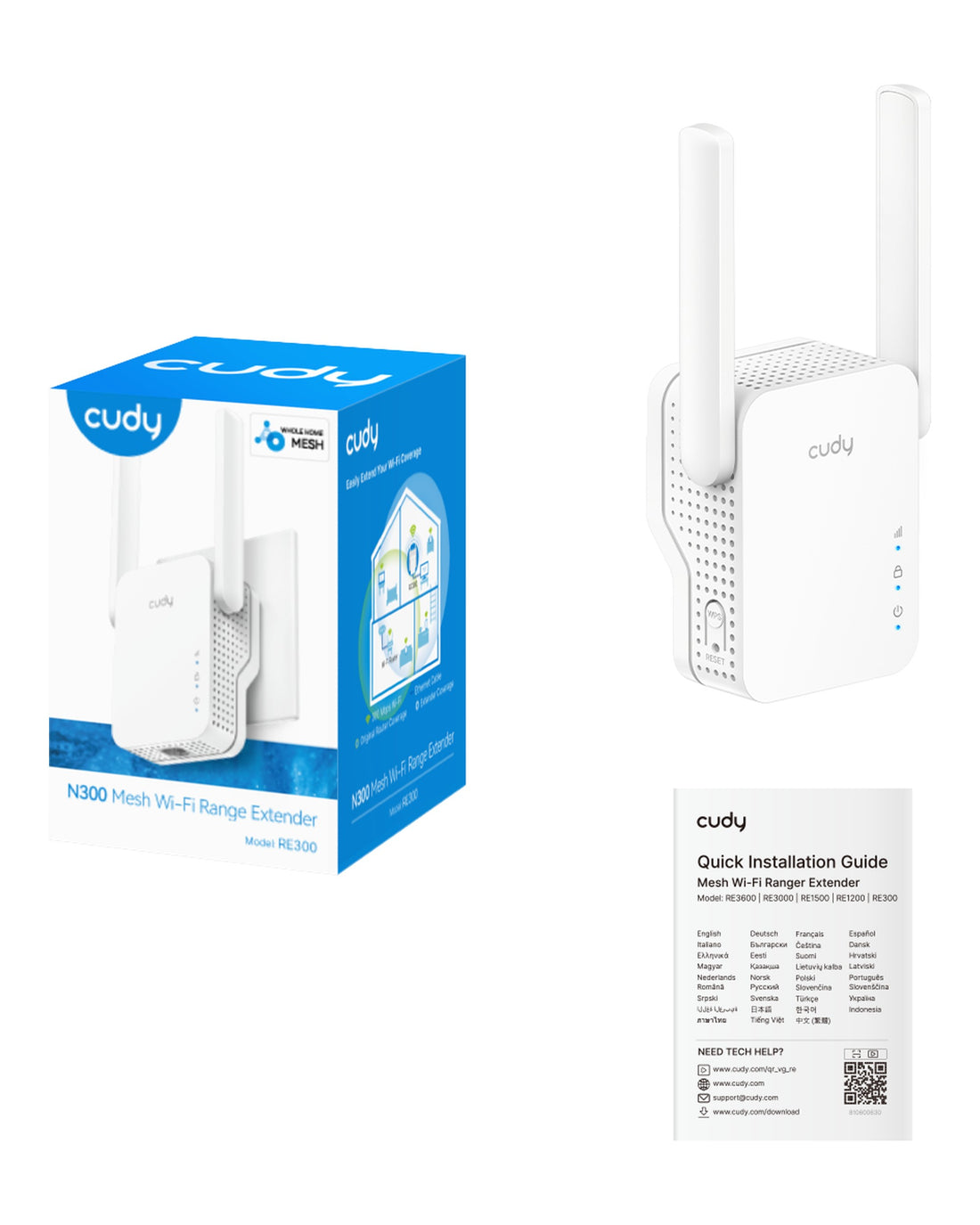 מגדיל טווח Wi-Fi ‏Cudy RE300 N300 | יבואן רשמי