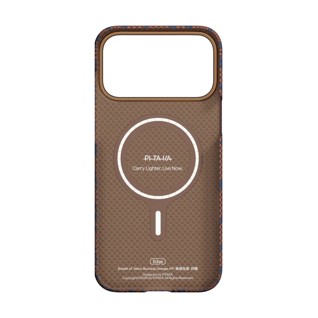PITAKA Breath of Veins Edge Case iPhone 17 Pro Max Burning Orange - מגן סיב ארמיד פרימיום לאייפון 17 פרו מקס