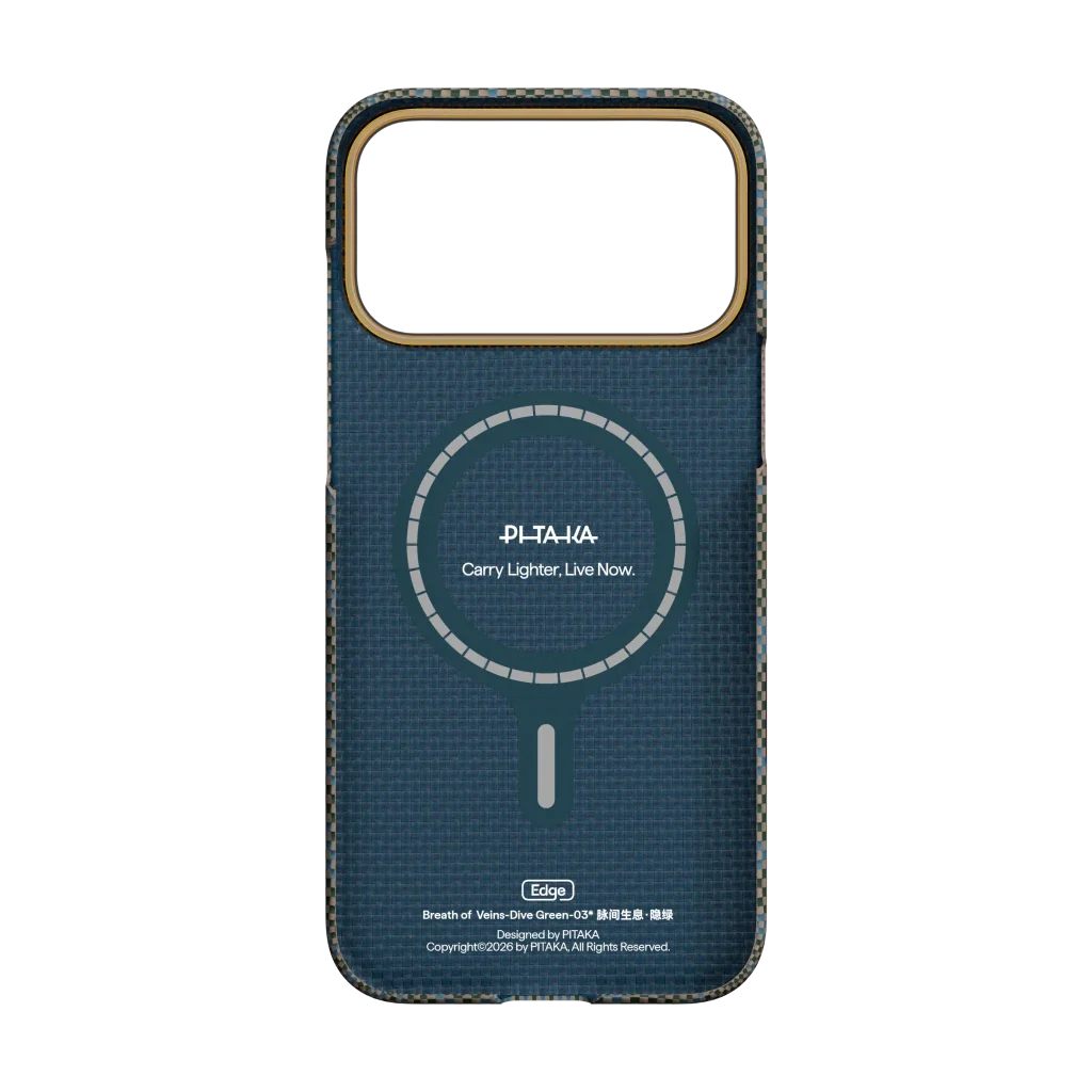 PITAKA Breath of Veins Edge Case iPhone 17 Pro Dive Green - מגן סיב ארמיד פרימיום לאייפון 17 פרו
