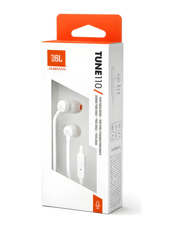אוזניות חוטיות JBL Tune 110 לבן