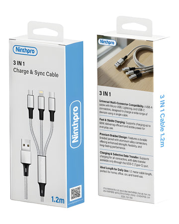 כבל טעינה 3 ב-1 USB Ninthpro