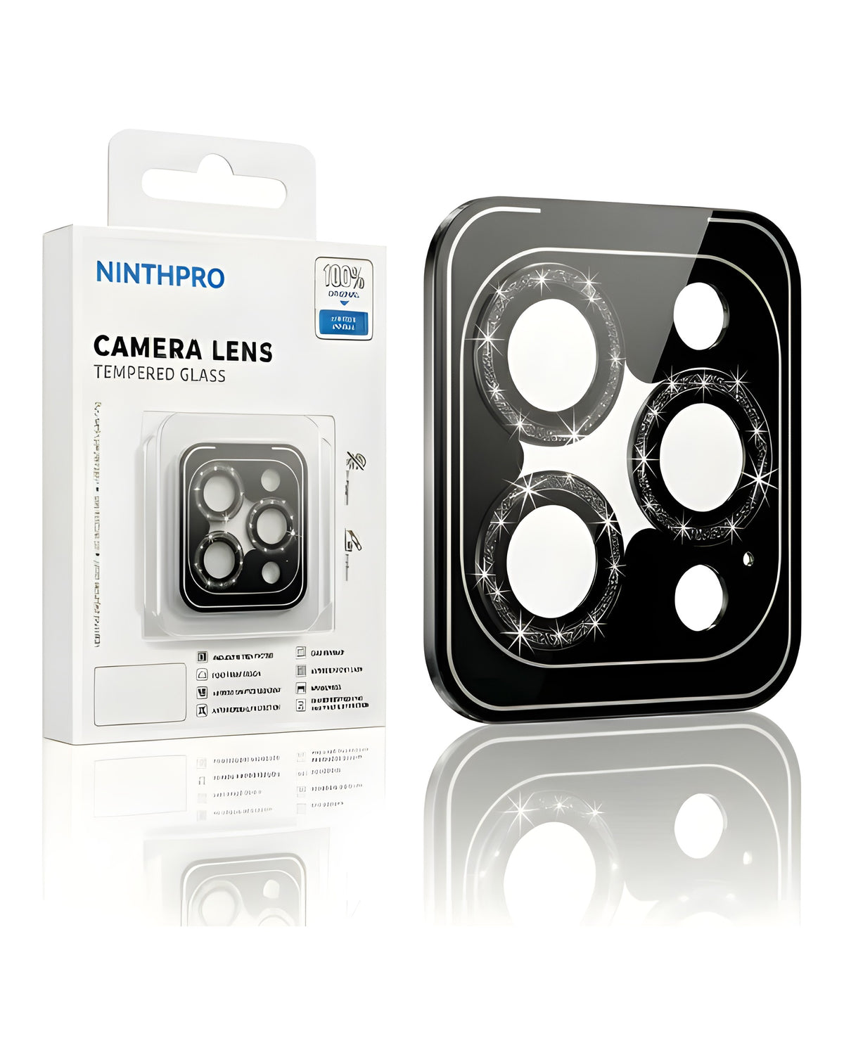 מגן זכוכית לעדשות מצלמה Ninthpro ל-iPhone 15/15 Plus נצנצים
