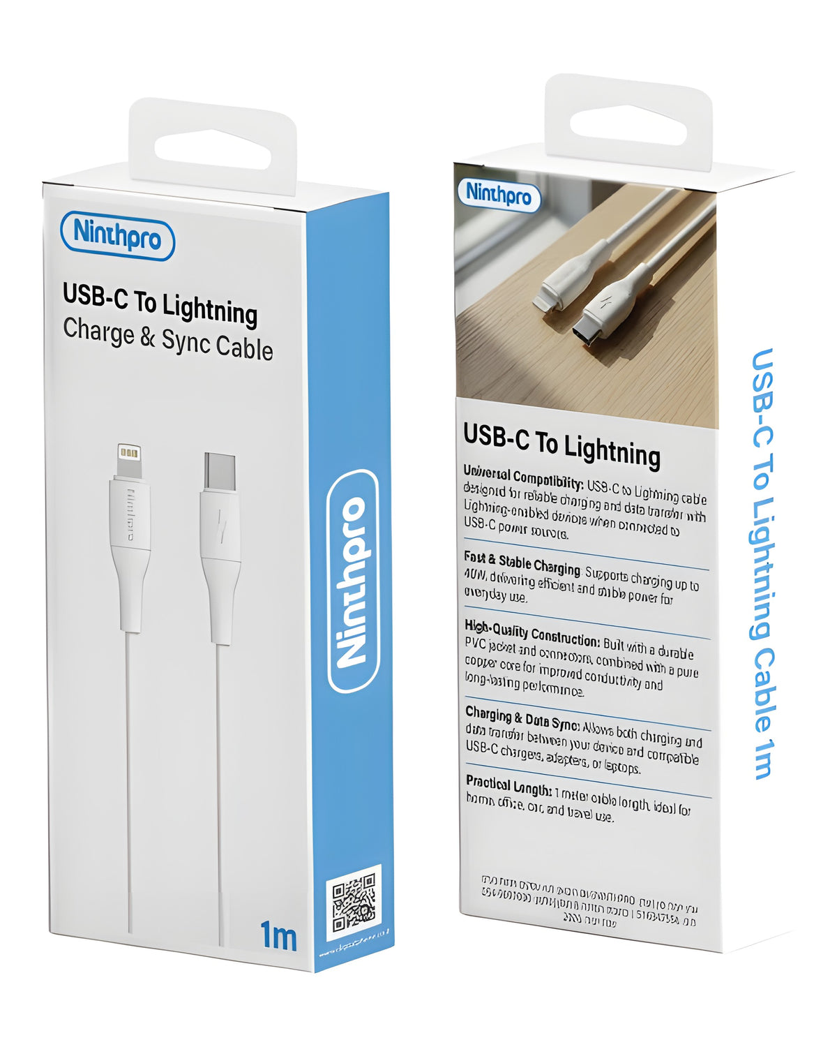 כבל טעינה ונתונים Ninthpro USB-C ל-Lightning אורך 1 מטר