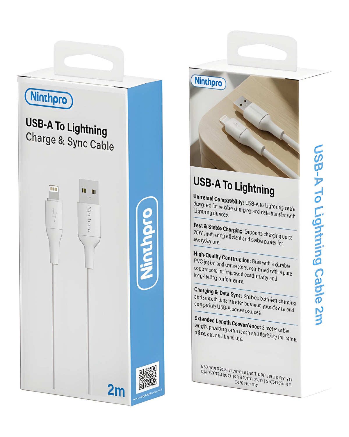 כבל טעינה ונתונים Ninthpro USB to Lightning באורך 2 מטר
