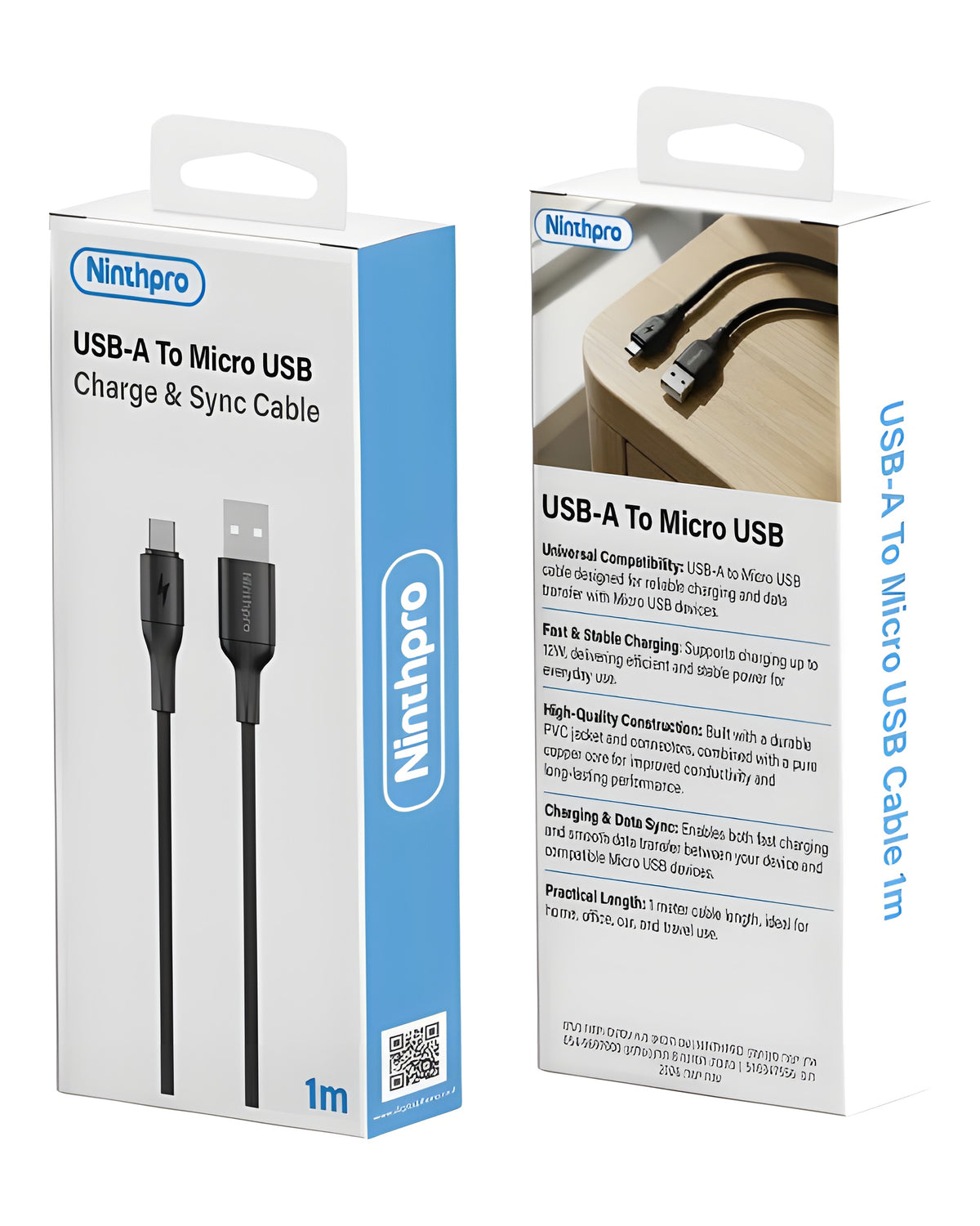 כבל טעינה ונתונים Ninthpro USB ל-Micro-USB 1 מטר