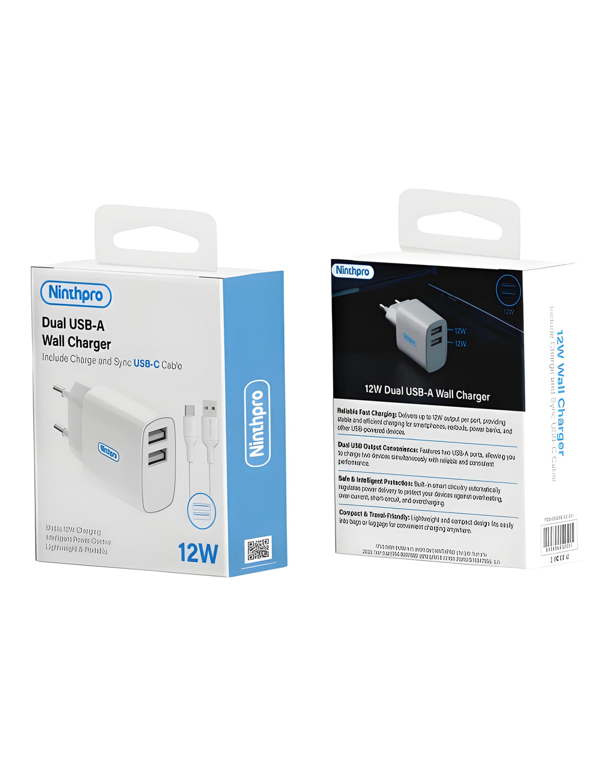 סט מטען קיר 12W USB לכבל USB-C Ninthpro
