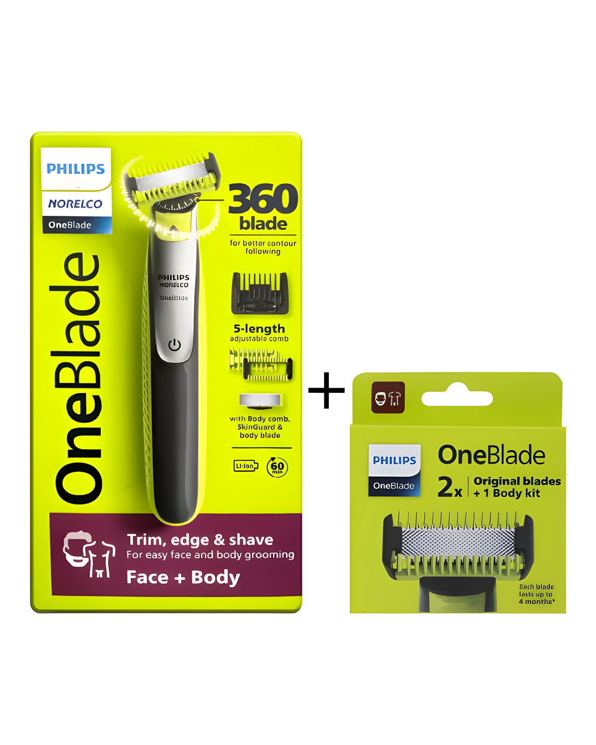 מכונת גילוח לפנים ולגוף Philips Norelco OneBlade QP2834/70 + ערכת סכינים QP620/50 | יבואן מקביל