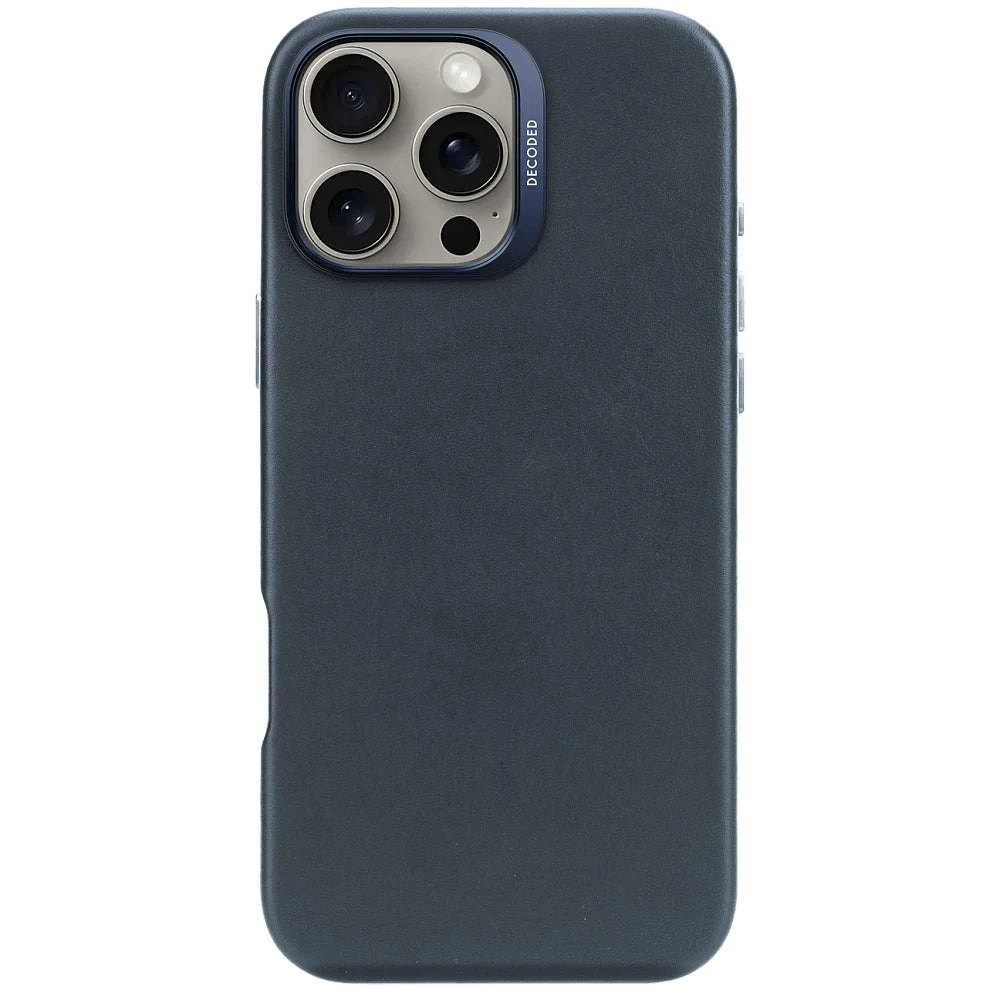 Decoded - Leather back cover 16 Pro - דקודד כיסוי עור כחול כהה ל16 פרו