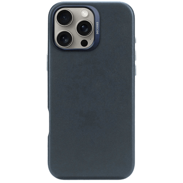 Decoded - Leather back cover 16 Pro - דקודד כיסוי עור כחול כהה ל16 פרו