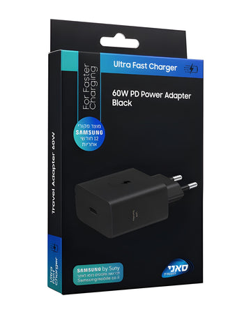 ראש טעינה קיר Samsung USB-C 60W שחור | יבואן רשמי