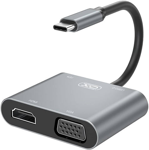 XO - HUB001 | 4IN1 מתאם מTYPE C לHDMI+VGA  ו2 חיבורי טעינה עד 100w