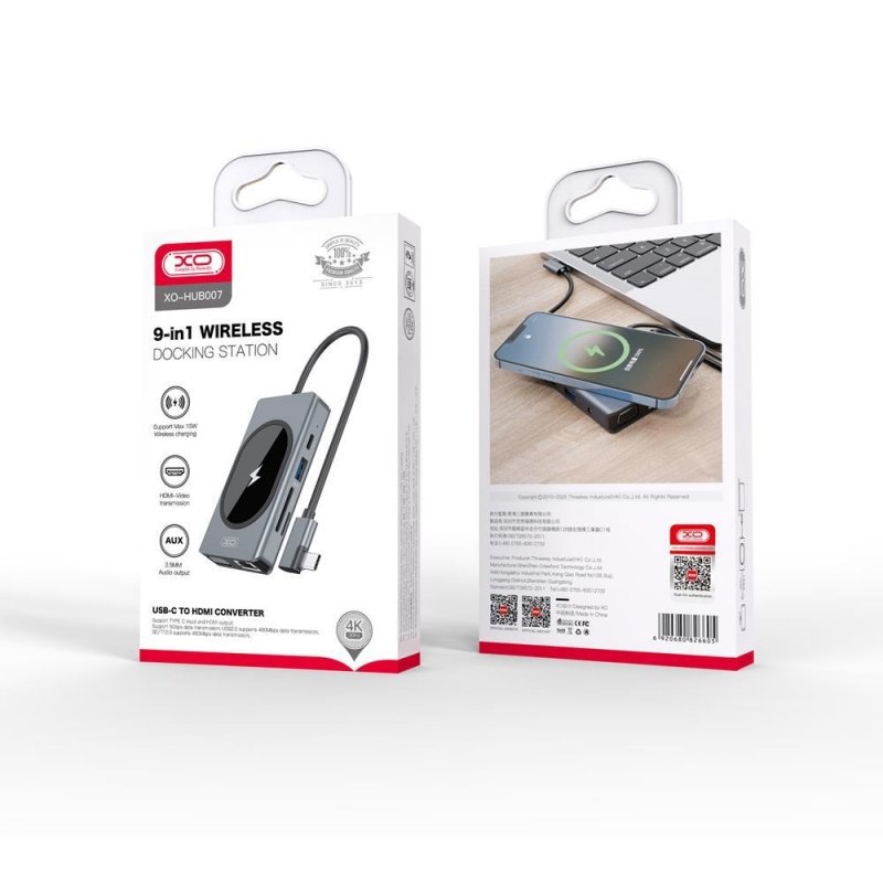 XO - HUB007 9IN1 |  מתאם 9 ב 1 הכולל הטענה אלחוטית מהירה