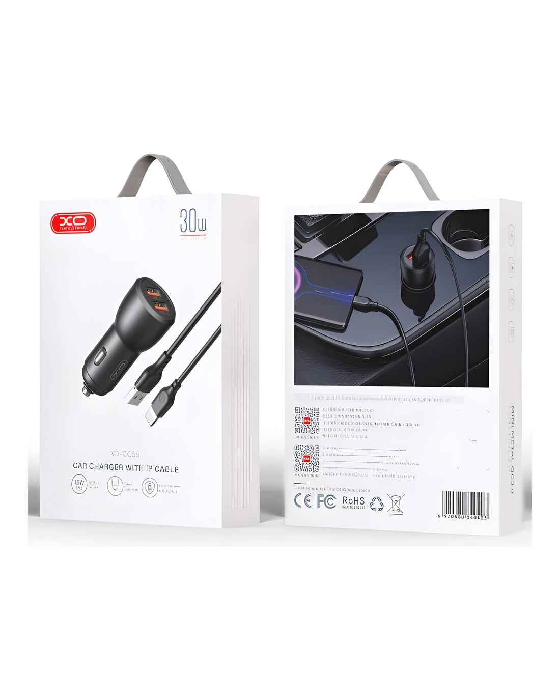 מטען לרכב XO-CC55 QC18W + USB 12W כולל כבל USB ללייטנינג