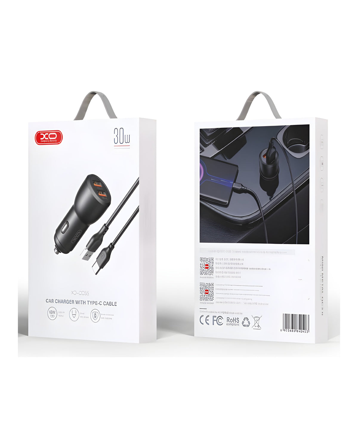 מטען רכב XO-CC55 QC 18W + USB 12W עם כבל USB ל-Type-C