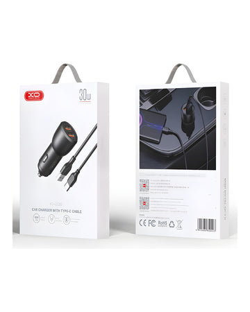 מטען רכב XO-CC55 QC 18W + USB 12W עם כבל USB ל-Type-C